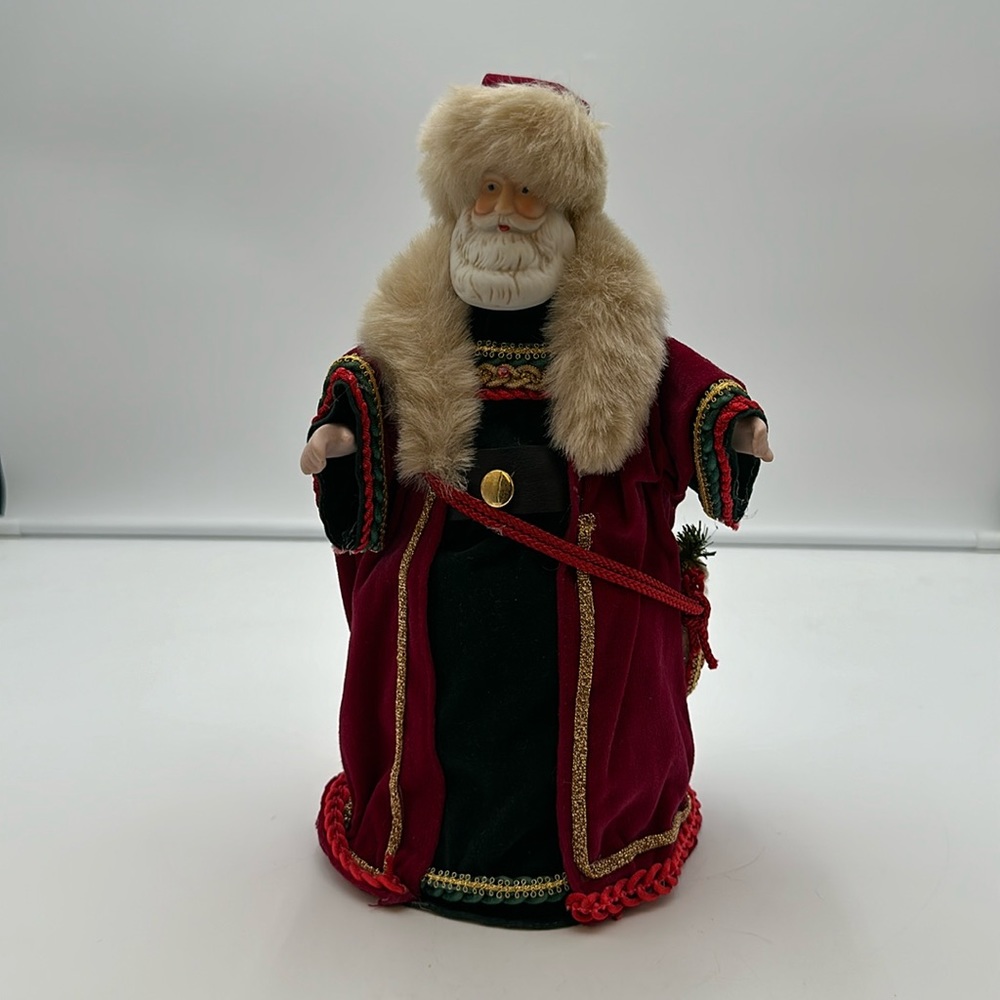 Midwest Santa Green and Red with Gold Trim Tree Topper